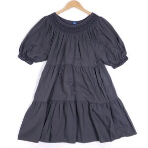 Old Navy Gray Smocked Puff Sleeve Tiered Dress Small Cottagecore Bohemian‎